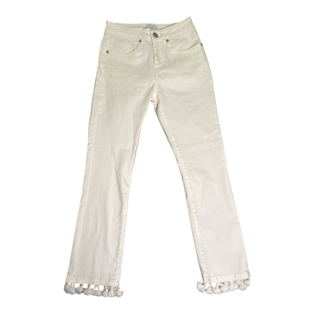 Mud Pie Ivory Tassel Hem Cropped Jeans XS Boho Cottagecore Coastal
